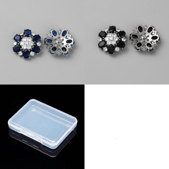4Pcs 2 Colors Brass Cubic Zirconia Shank Buttons 1-Hole Platinum Flower Mixed Color 26x8mm Hole: 1.2mm 2pcs/color