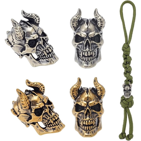 4Pcs 2 Colors Brass Paracord Beads Horn Spacer Beads for Jewelry EDC Survival Gear Parachute String Accessories Craft 0.9x0.5x0.6inch Hole: 5.6mm