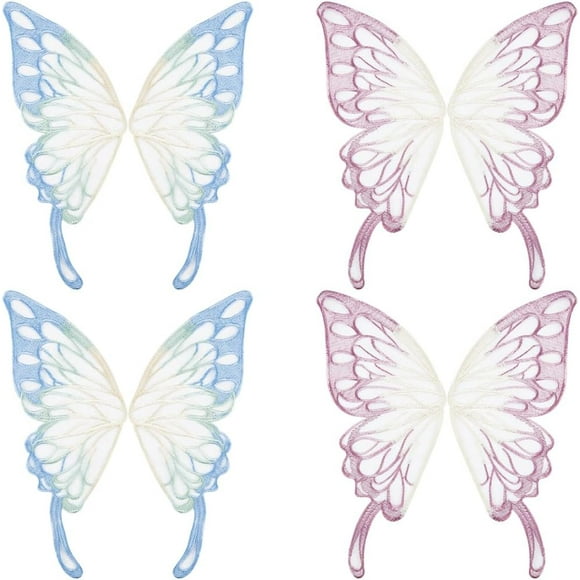 4Pcs 2 Colors Butterfly Lace Applique Butterflies Sew on Patches Embroidered Collar Trim Decor Tulle Fabric Patch for Wedding Dress Clothes Decor Sewing Crafts Gradient Purple Blue