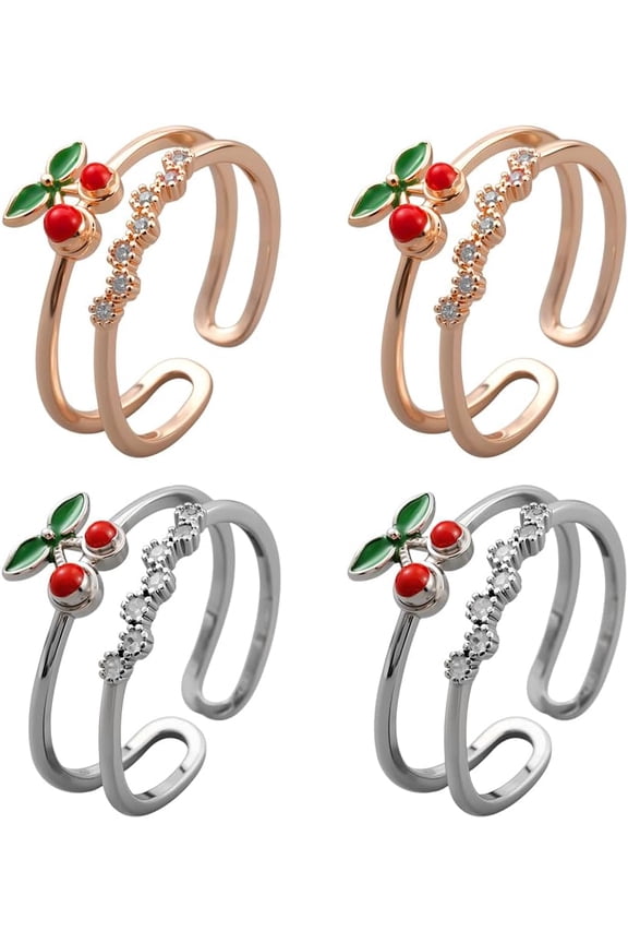 4Pcs 2 Colors Cute Bowknot Open Ring Set Adjustable Finger Rings Trendy Stackable Bowknot Ring Rhinestone Rings