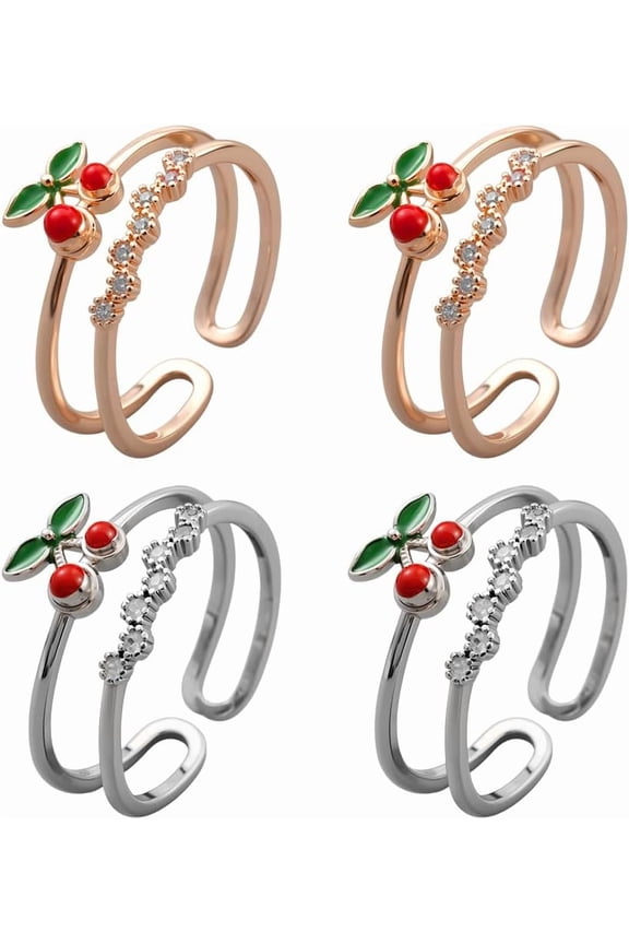 4Pcs 2 Colors Cute Bowknot Open Ring Set Adjustable Finger Rings Trendy Stackable Bowknot Ring Rhinestone Rings