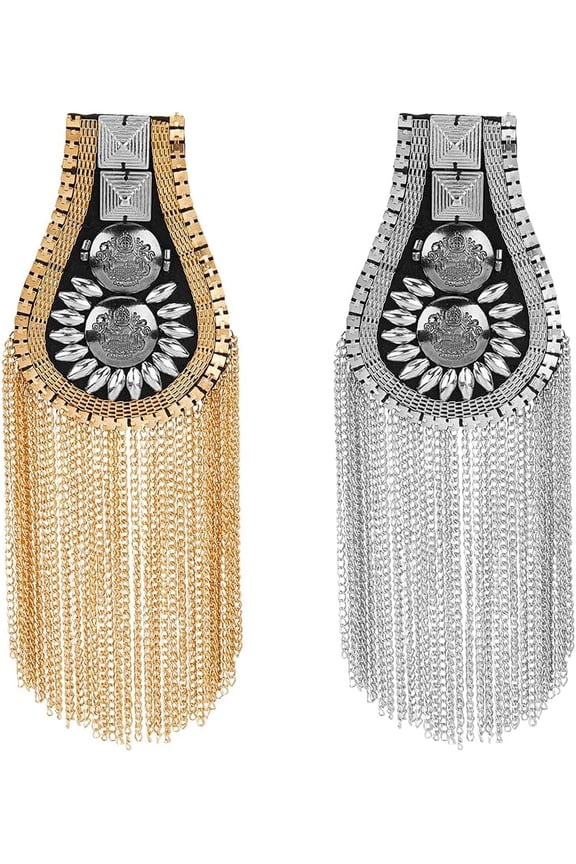4Pcs 2 Colors Fashion Tassel Epaulettes Metal Punk Shoulder Badge Detachable Golden Epaulet Shoulder Decoration Fixed by Pin