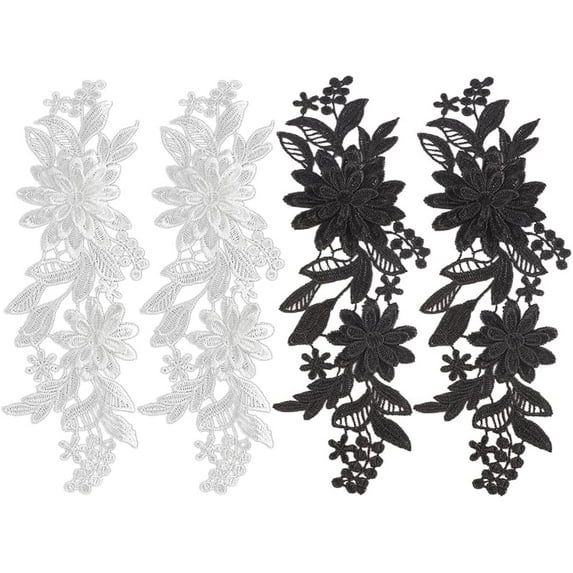 4Pcs 2 Colors Flower Embroidery Lace Fabric Sewing Floral Patches Trim Applique Lace Wedding Formal