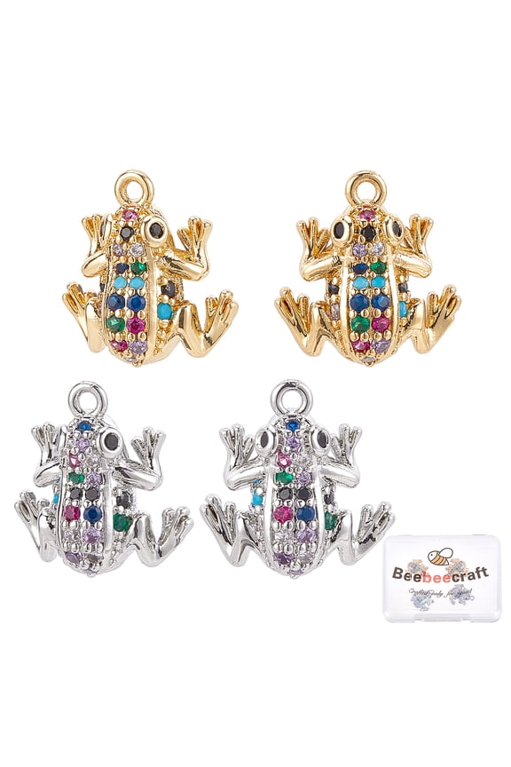4Pcs 2 Colors Frog Charms Colorful Diamond Frog Dangle Charms DIY