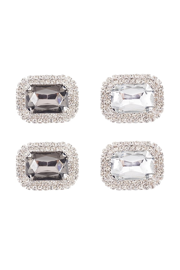 4Pcs 2 Colors Glass Rhinestone Rectangle Shoe Decorations Iron Alloy Detachable Shoe Buckle Clips Mixed Color 30.5x39x13.5mm 2pcs/color