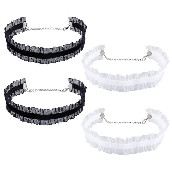 4Pcs 2 Colors Gothic Ruffled Lace Choker Necklaces for Women Mixed Color 12.01 inch(30.5cm) 2pcs/color