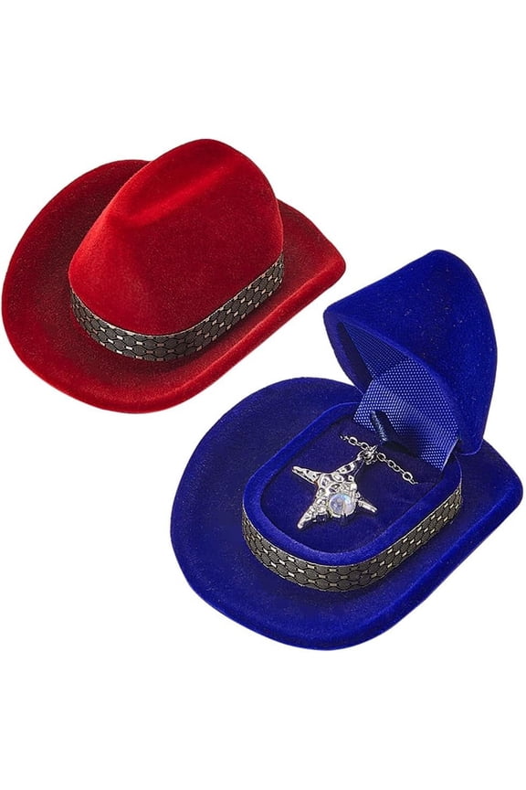4Pcs 2 Colors Hat Velvet Jewelry Boxes Jewelry Case for Rings Pendant Storage Mixed Color 6.8x5.7x3.6cm 2pcs/color DIY Supplies