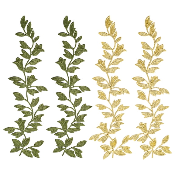 4Pcs 2 Colors Leaf Lace Fabric Vine Embroidered Patches Sewing Green Leaves Patch Trim Applique Lace DIY