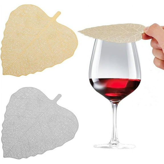 4Pcs 2 Colors Leaf Stainless Steel Wine Glass Cover Hollow Leaf Wine Glass Lid Mesh Ventilated Leaf Cover Out Cup Wine Glass Cover for Beverage Cover Outdoors Ventilation Colorful