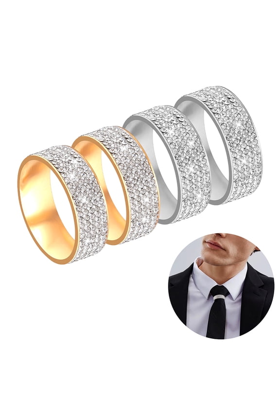 4Pcs 2 Colors Men's Tie Ring Clasp Tie Accessories with Diamond Necktie Ring Solid Ties Tacks Accessories Necktie Clips Holder Stylish Clasp Rings DIY