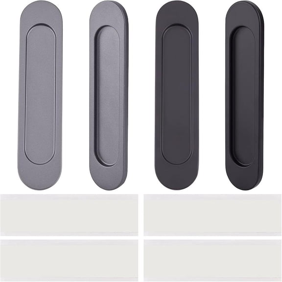 4Pcs 2 Colors No Punch Alloy Flush Pull Barn Door Handle Flush Ring with Double-sided Stickers for Drawers Cabinet Sliding Door Oval