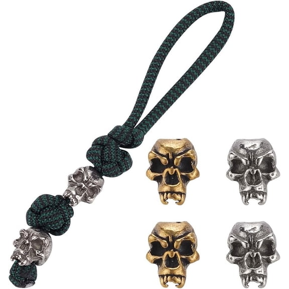 4Pcs 2 Colors Outdoor EDC Tool Brass Parachute Rope European Beads Large Hole Beads Skull Antique Bronze & Antique Silver 13x11.5x14.5mm Hole: 4.7mm 2pcs/color