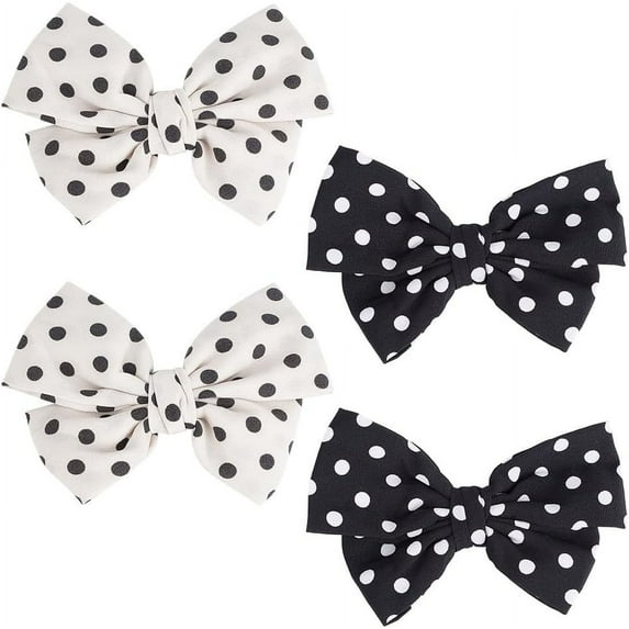 4Pcs 2 Colors Polka Dot Bow Shoe Clips Black and Beige Polka Dot Elegant Vintage Shoe Clip Removable Shoe Buckle Wedding Party Shoes Decoration Bags Costume Hair Accessories for DIY