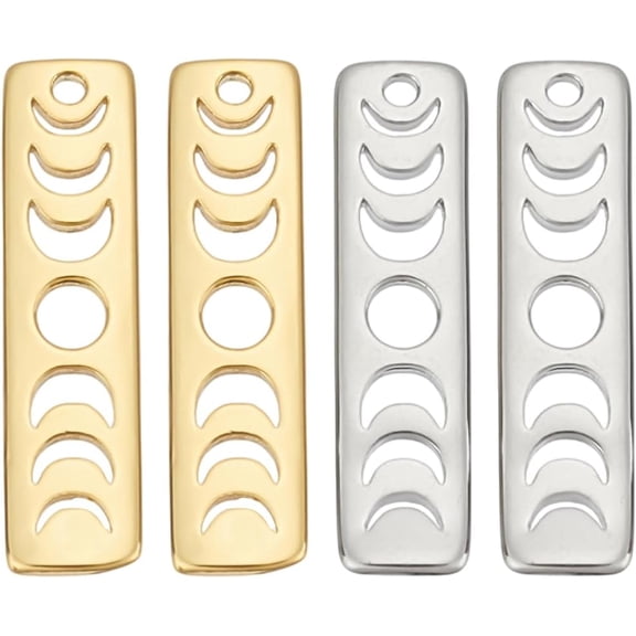 4Pcs 2 Colors Rack Plating Brass Moon Phase Bar Pendants 20x5x1mm Connector Rectangle Moon Charms Hollow Bar Lunar Charm Pendants with 1.2mm Hole DIY