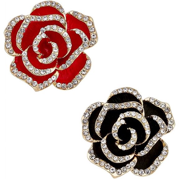 4Pcs 2 Colors Rhinestone Flower Brooch Pin Elegant Blooming Brooch Lapel Pin Breastpin Pin for Hat Scarf Suit Sweater Floral Pins Decorations for Parties