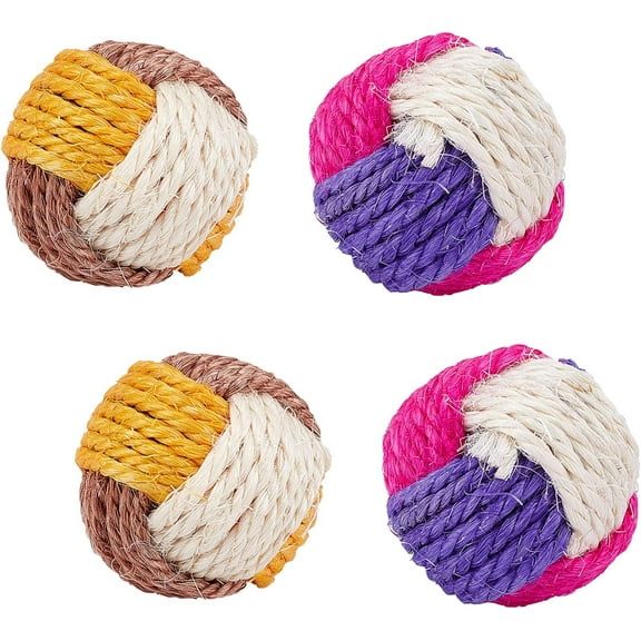 4Pcs 2 Colors Sisal Hemp Knitting Ball Pet Toy Mixed Color 58x56x54mm 2pcs/color