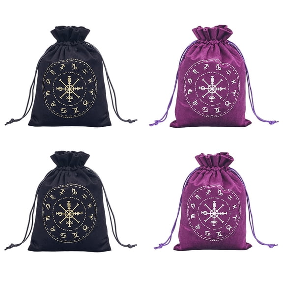 4Pcs 2 Colors Twelve Constellations Pattern Velvet Packing Pouches Drawstring Bags Rectangle Mixed Color 18x13cm 2pcs/color