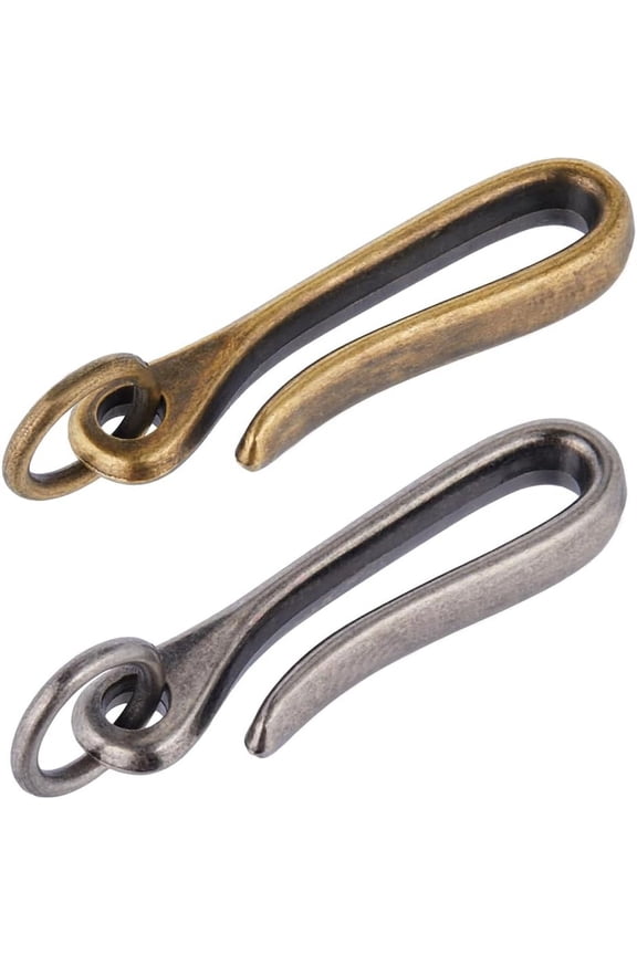 4Pcs 2 Colors U Shape Hook Keychain Japanese Fish Hook Key Chain Brass Solid Keychain Hook Silver Bronze Key Buckle Belt Wallet Holder Belt Clip for Women Men Wallet Badge