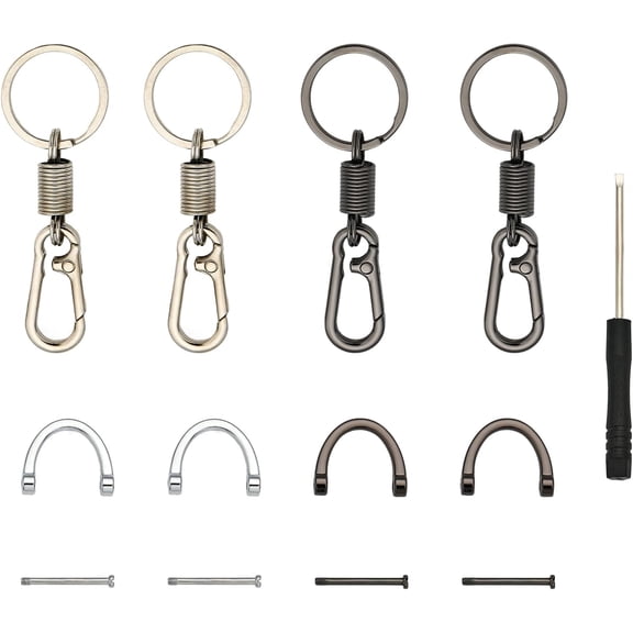 4Pcs 2 Colors Zinc Alloy Keychain Push Gate Snap Keychain Clasp Findings 4Pcs Alloy D-Ring Clasps with 2Pcs Stainless Steel Screwdriver for Car Key Making Gunmetal Platinum Colorful