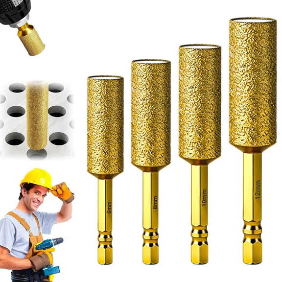 4Pcs 2 In 1 Hex Shank Diamond Dry Drill Bits Set Tile & Glass Hole Saw With Grinding Function For Ceramic Porcelain Quartz Stone(Gold-8.2Cm)