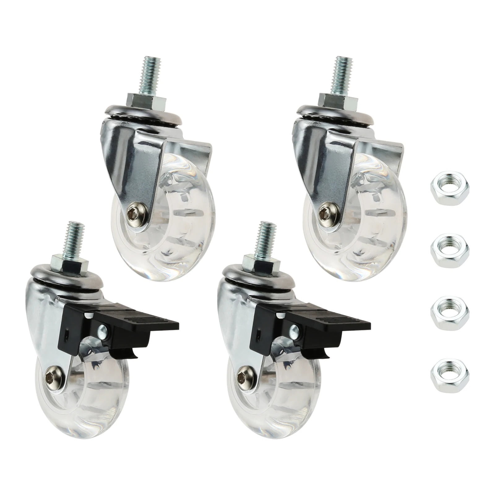 4Pcs 2 Inch M8x15mm Screw Threaded Stem Casters Office Chair Caster Wheel Clear Swivel Casters With Brake For Sofa Chair Cabinet ,Easy to Install