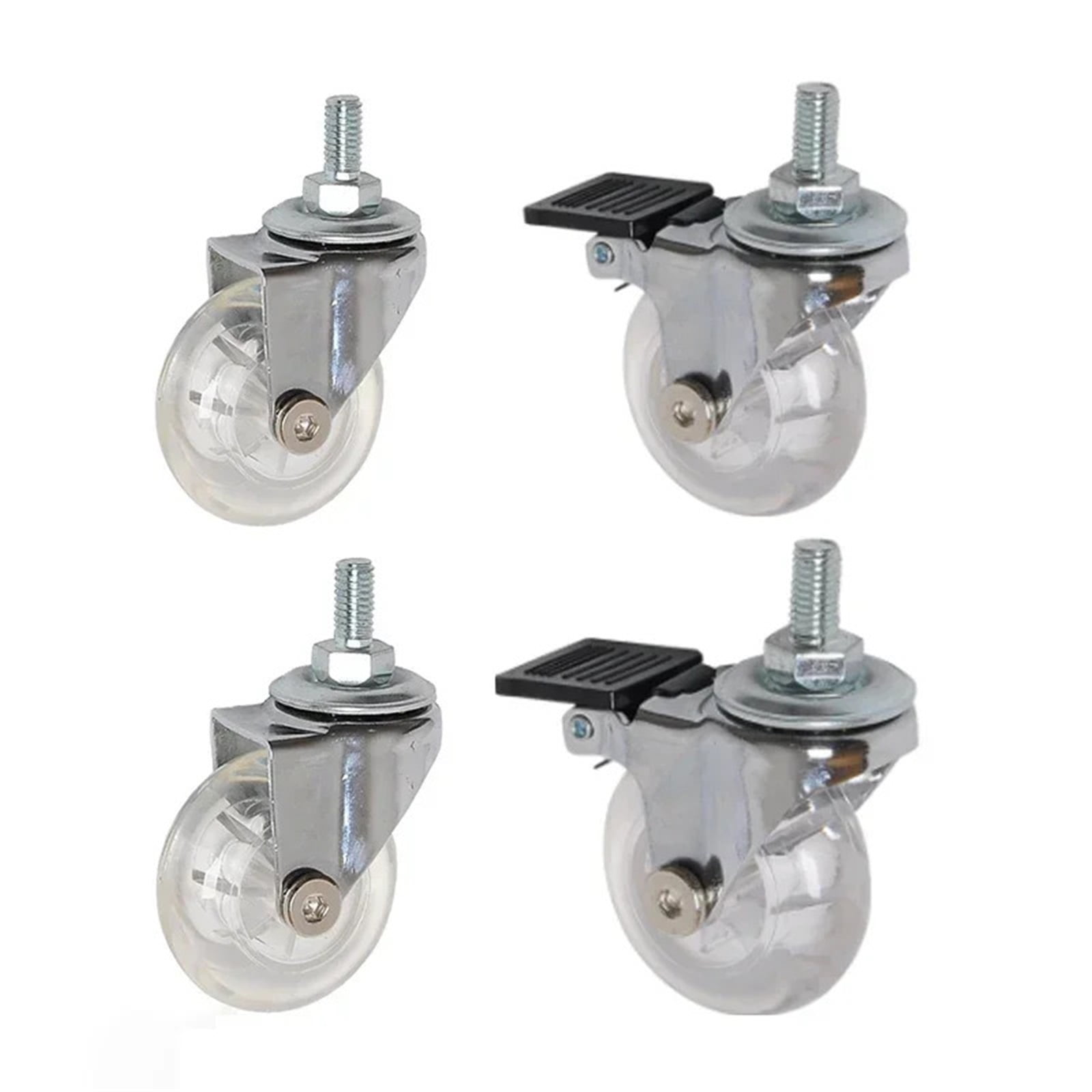 4Pcs 2 Inch M8x15mm Screw Threaded Stem Casters Office Chair Caster Wheel Clear Swivel Casters With Brake For Sofa Chair Cabinet ,Quiet and Smooth