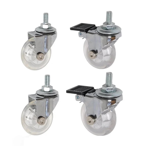 4Pcs 2 Inch M8x15mm Screw Threaded Stem Casters Office Chair Caster Wheel Clear Swivel Casters With Brake For Sofa Chair Cabinet ,Quiet and Smooth
