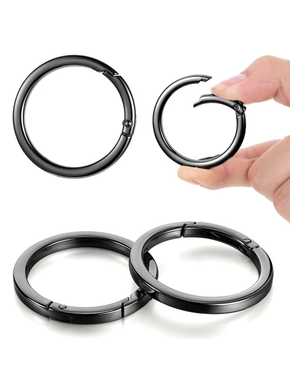 4Pcs 2 Inch Metal O Ring Keychain Rings, Large Black Key Rings Round Carabiner Flat Spring O-Ring Keysring Clip for Purse Strap, Handbag, Key Chain Hooks Accessoriess