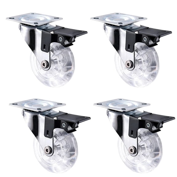 4Pcs 2 Inch PU Crystal Universal Caster Wheels Set Transparent Brake For Carts Dressers Platform Trolley Chair