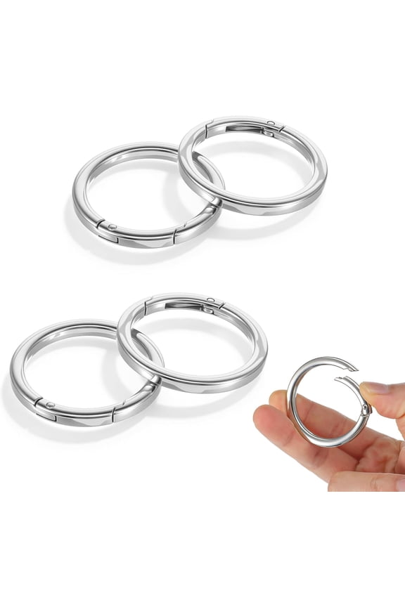 4Pcs 2 Inch Silver Metal O Ring, Metal Keychain Ring Round Carabiner Clip Flat Spring O Rings for Purse Strap Handbag Key Chain Hooks DIY Crafts