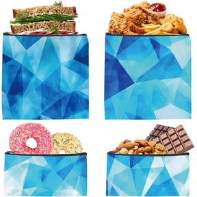4Pcs 2 Sizes Cloth Snack and Sandwich Bags Sandwich Pouch Reusable Blue Geometric Pattern Food Safety Washable Fabric Zipper Pouches