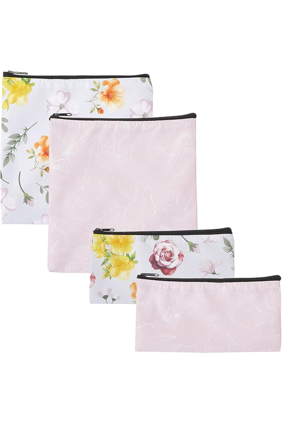 4Pcs 2 Sizes Reusable Sandwich Snack Bags Flower Leaves Plants Pattern Polyester Waterproof Washable Fabric Zipper Lunch Pouches Food Storage Bags