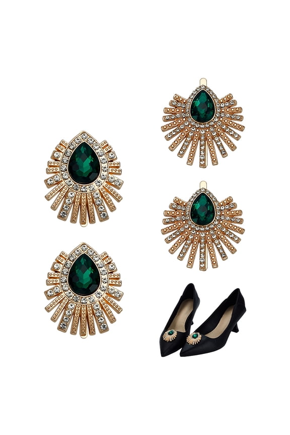 4Pcs 2 Style Alloy Rhinestone Detachable Shoe Buckle Clips Shoe Decoration Peacock Tail Golden 39-40x34-35.6x6.9mm 2pcs/style