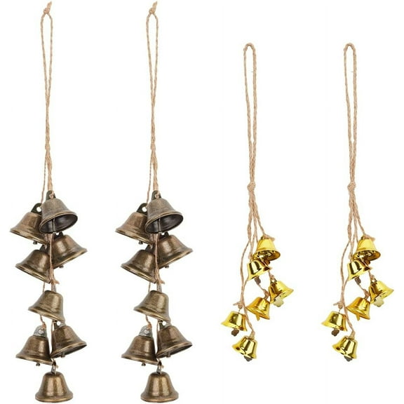 4Pcs 2 Style Iron Bell Pendant Decorations with Jute Cord Witch Bell for Door Knob Wind Chimes Mixed Color 310mm and 410mm 2pcs/style