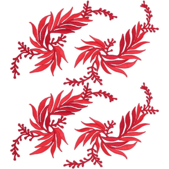 4Pcs 2 Style Leaf Computerized Embroidery Cloth Iron on/Sew on Patches Costume Accessories Appliques Red 160x77x1mm 2pcs/style for DIY