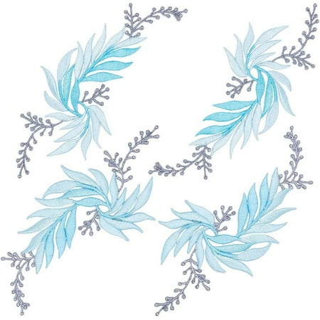 4Pcs 2 Style Leaf Computerized Embroidery Cloth Iron on/Sew on Patches Costume Accessories Appliques Sky Blue 160x77x1mm 2pcs/style