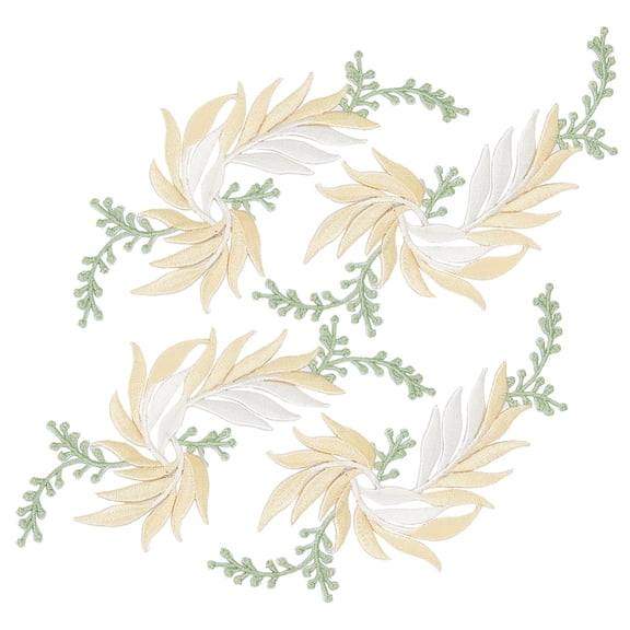 4Pcs 2 Style Leaves Iron On Patches Champagne Yellow Big Embroidered Patches Leaf Vine Sew On Patches Leaf Embroidery AppliqueDIY