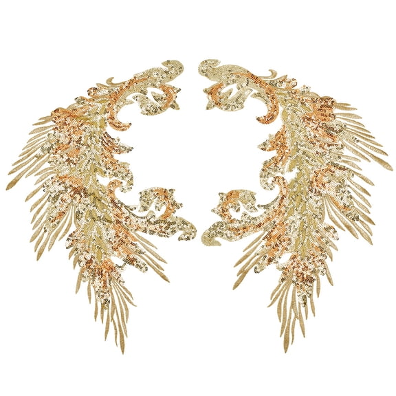 4Pcs 2 Style Polyester Embroidery Sew on Appliques Sewing Craft Decoration Feather Gold 410x265x1.5mm 2pcs/style