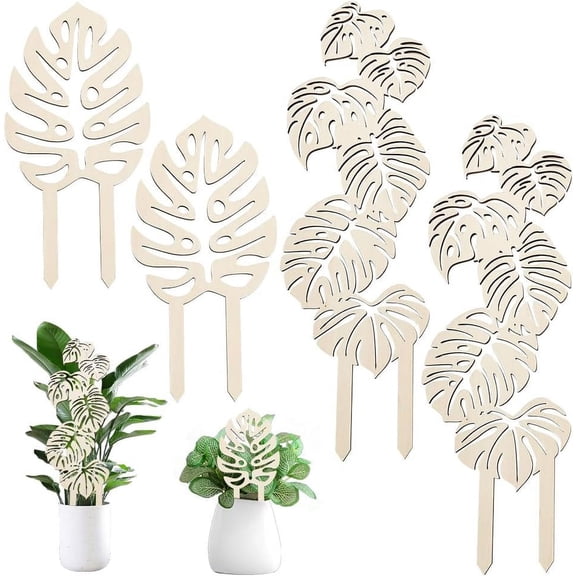4Pcs 2 Style Wood Plant Trellis Monstera Leaf Wood Trellis for DIY Potted Plants Small Indoor Plant Trellis Wood Vine Plant Support for DIY Climbing Plants Potted Plants Support - 9.8~15.6 inch Long