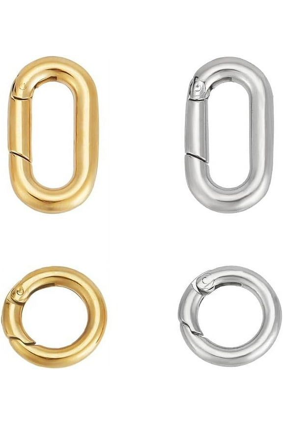 4Pcs 2 Styles 2 Colors 12~18.5mm Spring Gate Rings 304 Stainless Steel Snap Clasps Round Carabiner Clips Snap Hooks Metal Spring Keyring Buckle for Bag Purse Shoulder Strap Key Chains