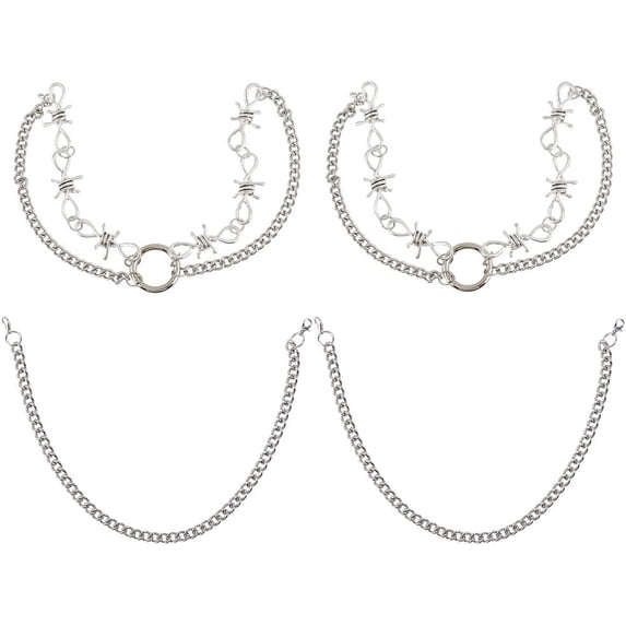 4Pcs 2 Styles 201 Stainless Steel Cuban Link Chains & Alloy Boot Strap Chains with Spring Gate Rings and Lobster Claw Clasps Antique Silver & Platinum 345~350mm 2pcs/style