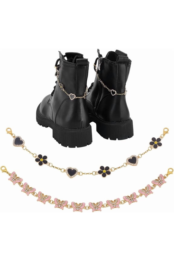 4Pcs 2 Styles Bling Butterfly Flower Heart Shoe Charms 8.8 Inch Cute Rhinestone Chains Charms Sparkling Women Shoe Decoration for Sneakers Clog Summer Sandal Casual Shoe DIY Gift for DIY