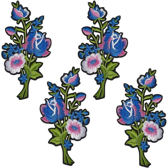 4Pcs 2 Styles Blue Floral Iron on Patches Vintage Rose Sew on Embroidered Patch Assorted Flower Embroidery Repair Badge Appliques Bulk for Sewing Making Crafts Wedding Clothing Decor Supply Blue 1set