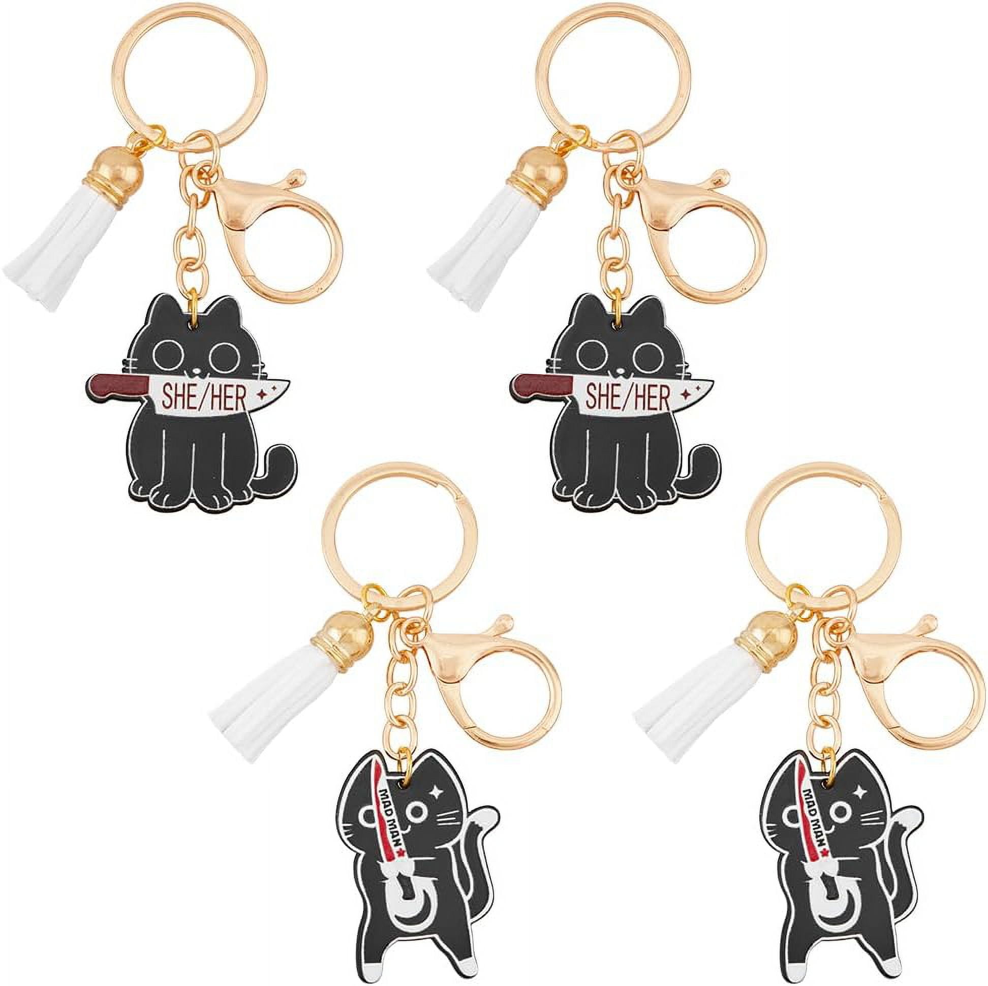 4Pcs 2 Styles Cat with Knife Design Cute Keychain White