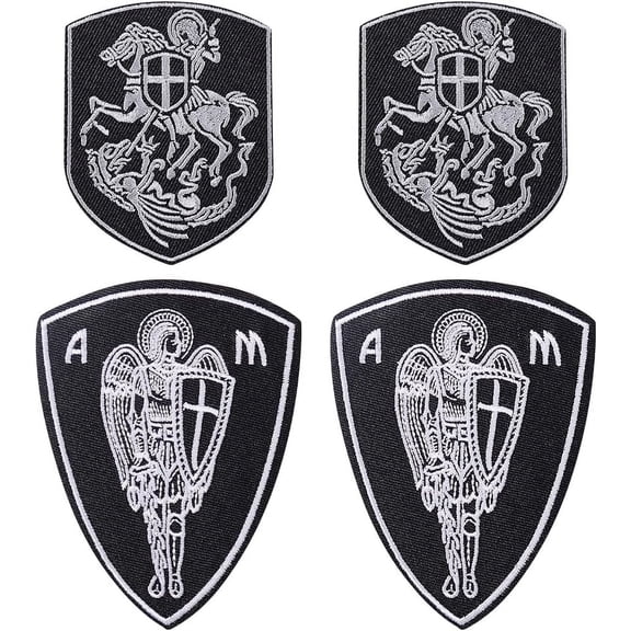 4Pcs 2 Styles Computerized Embroidery Cloth Iron on/Sew on Patches Costume Accessories Appliques Shield Black 80~107x63~77x1~1.5mm DIY
