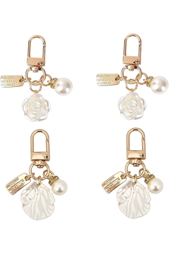 4Pcs 2 Styles Cute Shell Shape Round Plastic Pendant Decoration Alloy Swivel Clasps Charms Clip-on Charms for Keychain Purse
