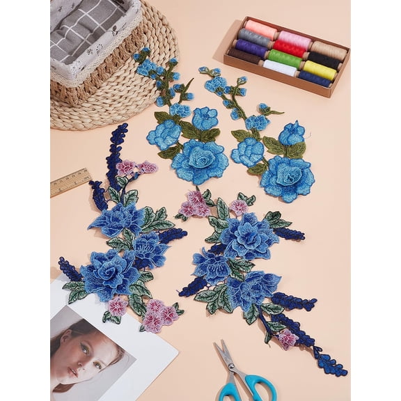 4Pcs 2 Styles Flower Embroidery Appliques Flower Pattern Polyester Computerized Embroidery Cloth Sew on Appliques for Repair Patch Dress Hat Jeans Backpack 305-385x105-210x5.5-11mm