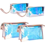 4Pcs 2 Styles Holographic Makeup Bag Clear Cosmetic Pouchr Laser Portable TPU Transparent Waterpoof Storage