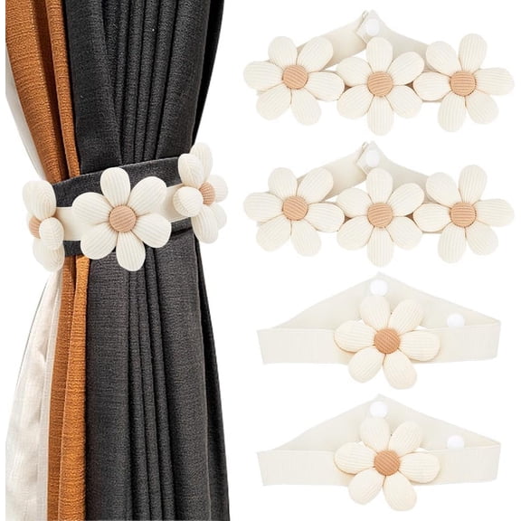 4Pcs 2 Styles Polyester Flower Curtain Tiebacks for Home Wall Drapes Window Decoration Lemon Chiffon 410~420x25mm 2pcs/style