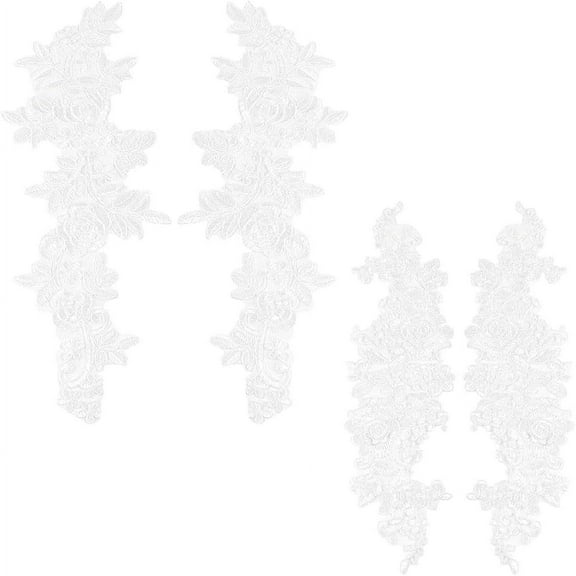 4 PCS White Embroidered Flower Cloth Appliques Wedding Dress Patch 2 Style Embroidered Flower Lace Applique Sew on Patches for DIY Sewing Wedding DIY